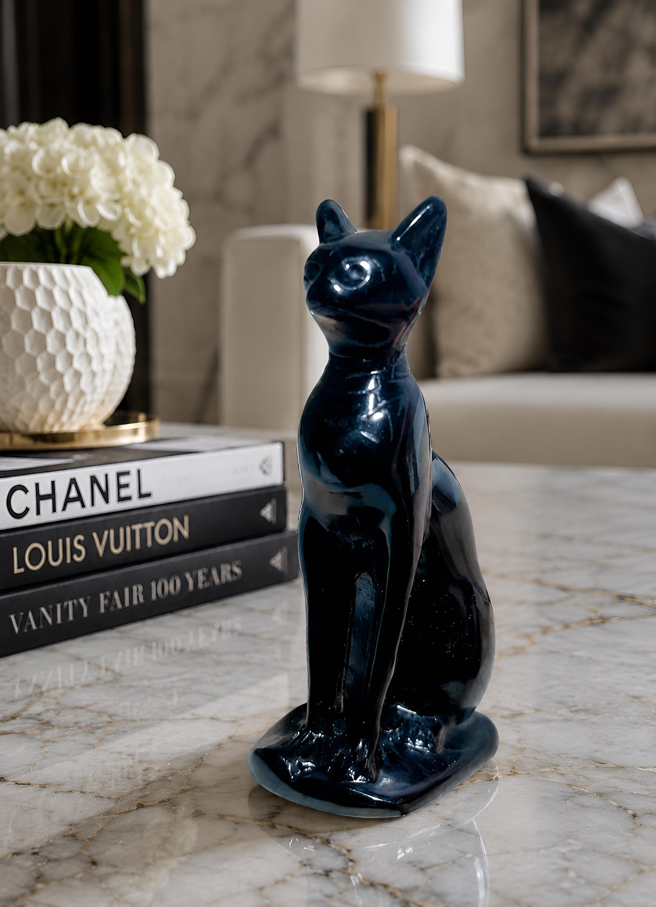 Black Cat Figurine, Glossy Feline Statue, Modern Gothic Decor, Animal Sculpture, Shelf Accent, Witchy Gift, Home Ornament.