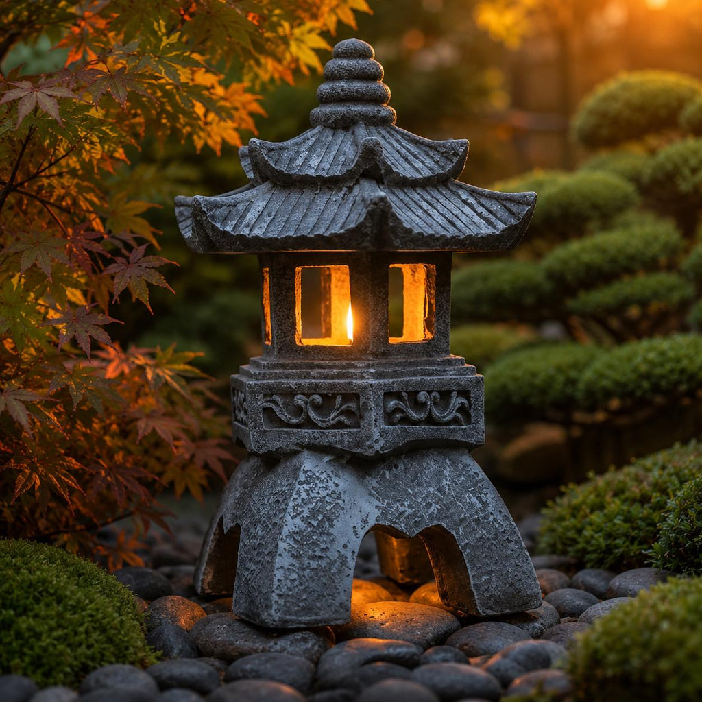 Solar Pagoda Garden Lantern, Japanese Style Outdoor LED Light, Resin Landscape Decor, Waterproof Yard Pathway Lamp, Zen Ornament,Solar Light